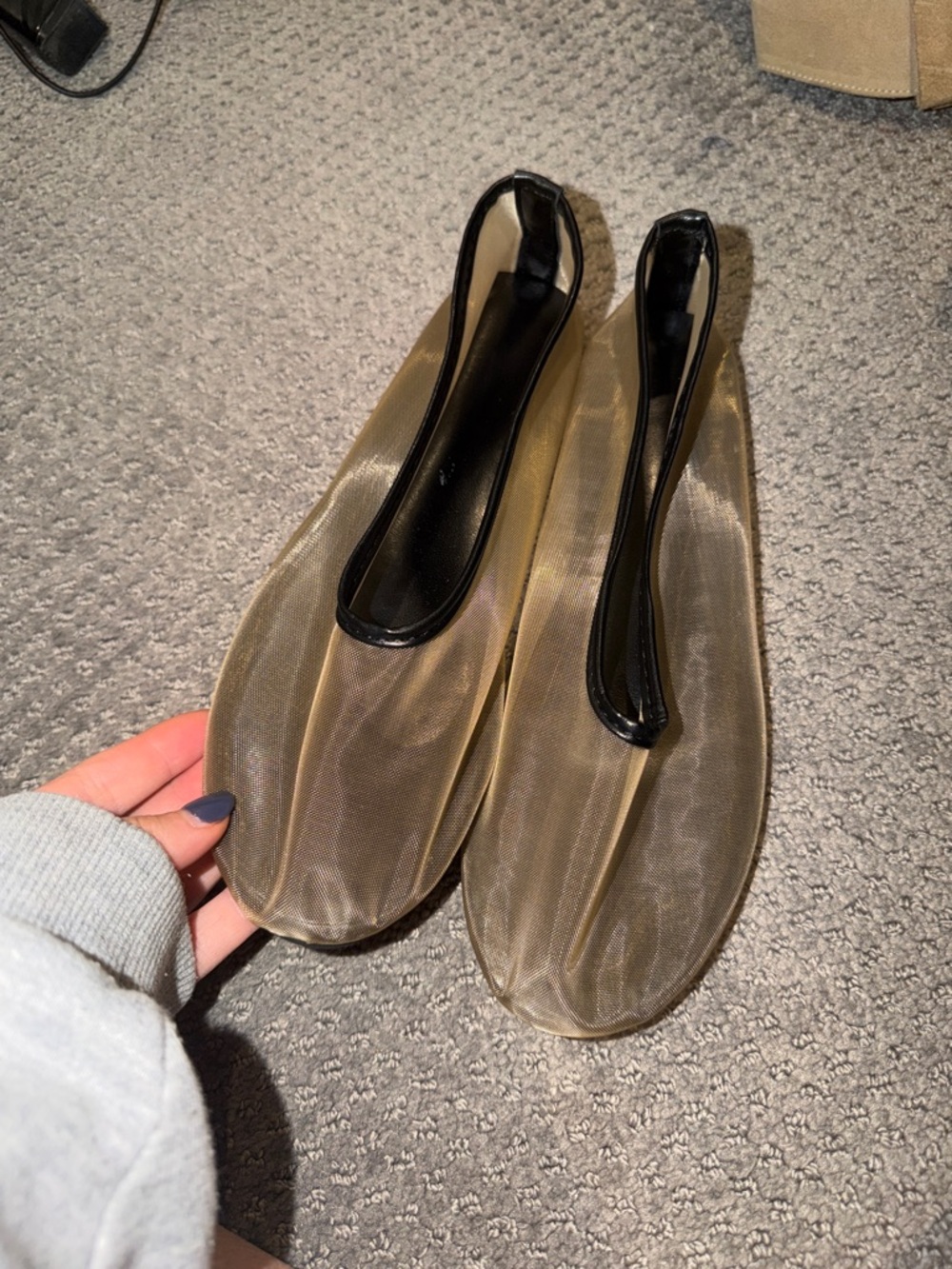 Sheer Nude Ballet Flats with Black Trim - Women's Slip-On Shoe